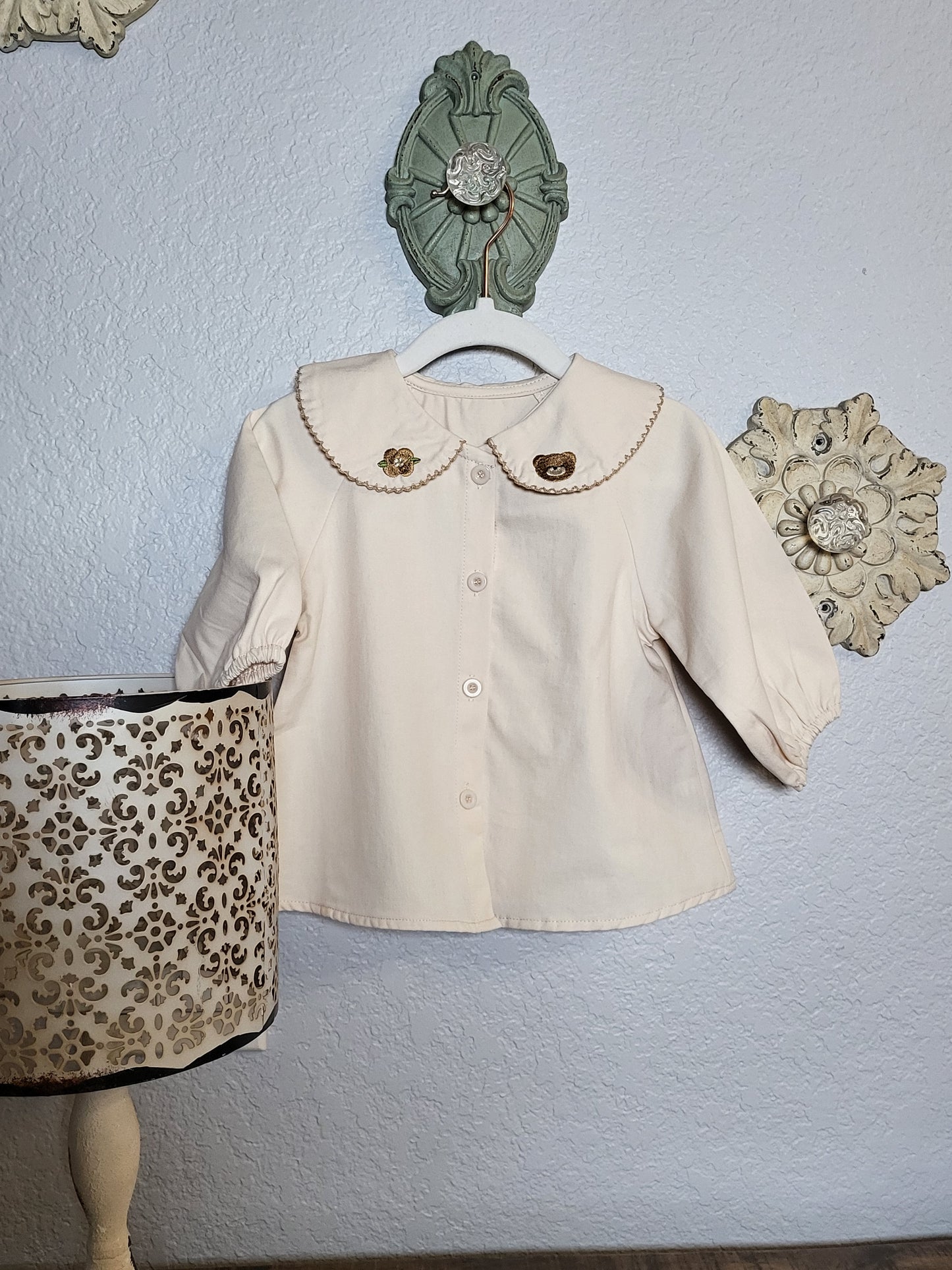 Teddy Bear Bubble Sleeve Button Dress