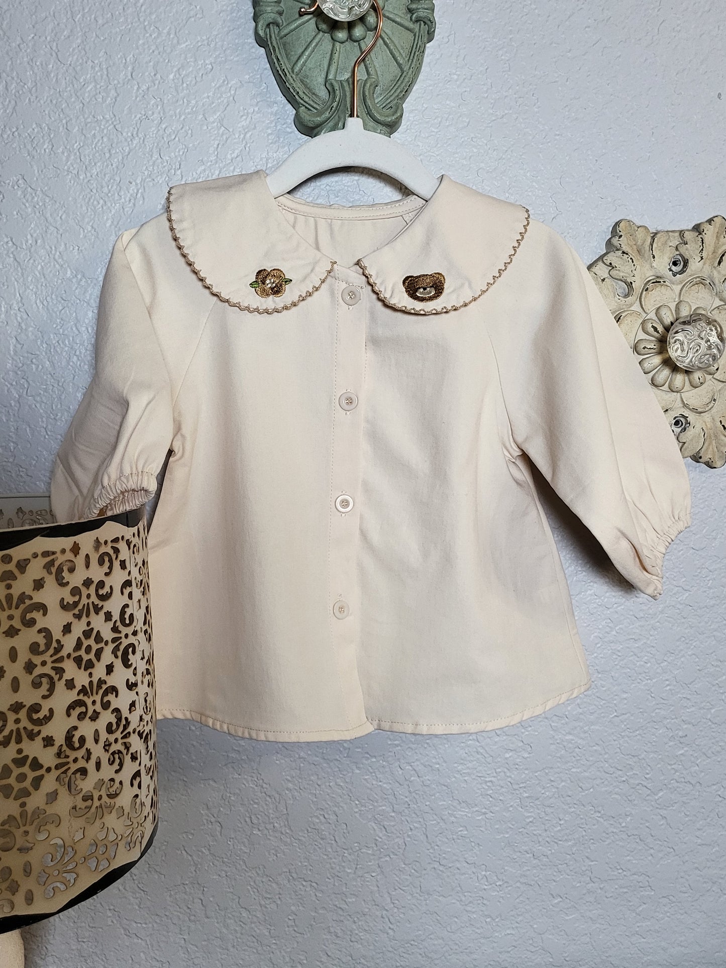 Teddy Bear Bubble Sleeve Button Dress