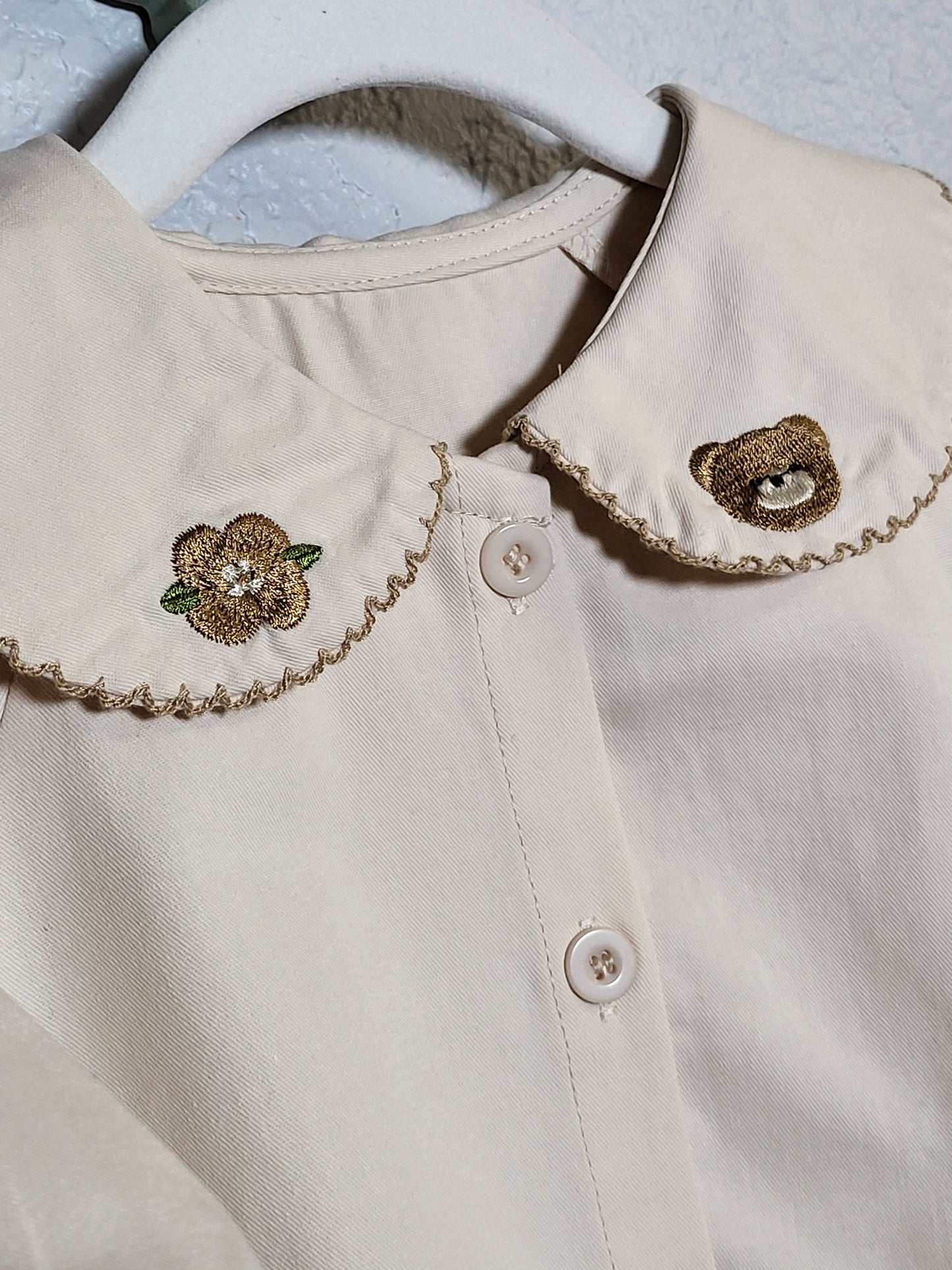Teddy Bear Bubble Sleeve Button Dress