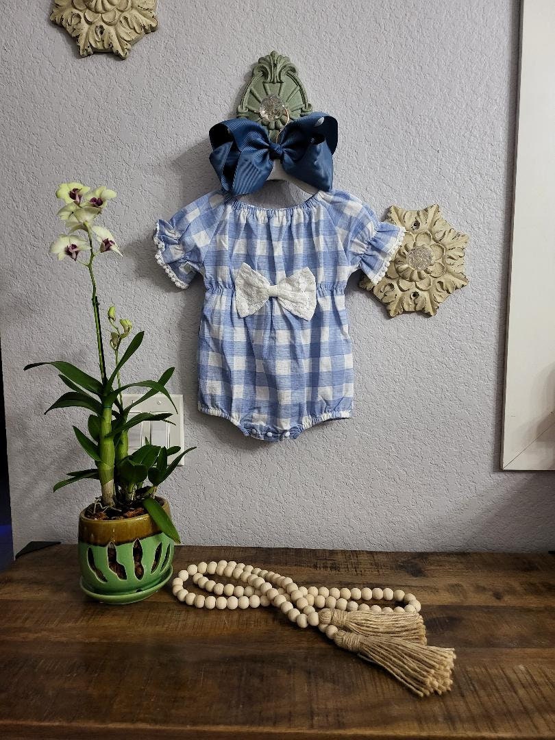 Blue Plaid Bubble Romper Summer /Spring