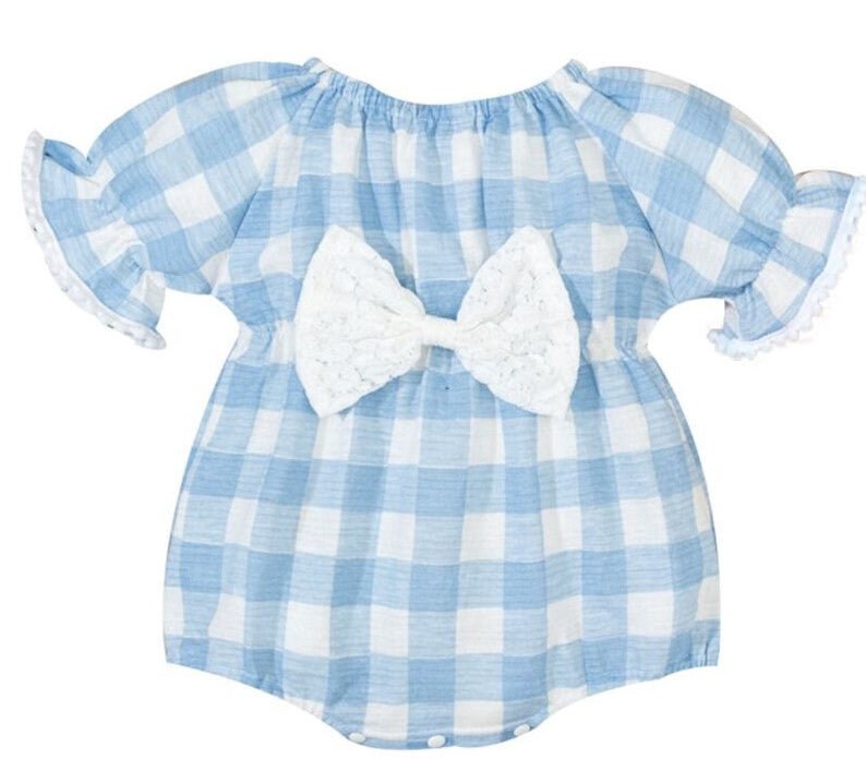 Blue Plaid Bubble Romper Summer /Spring