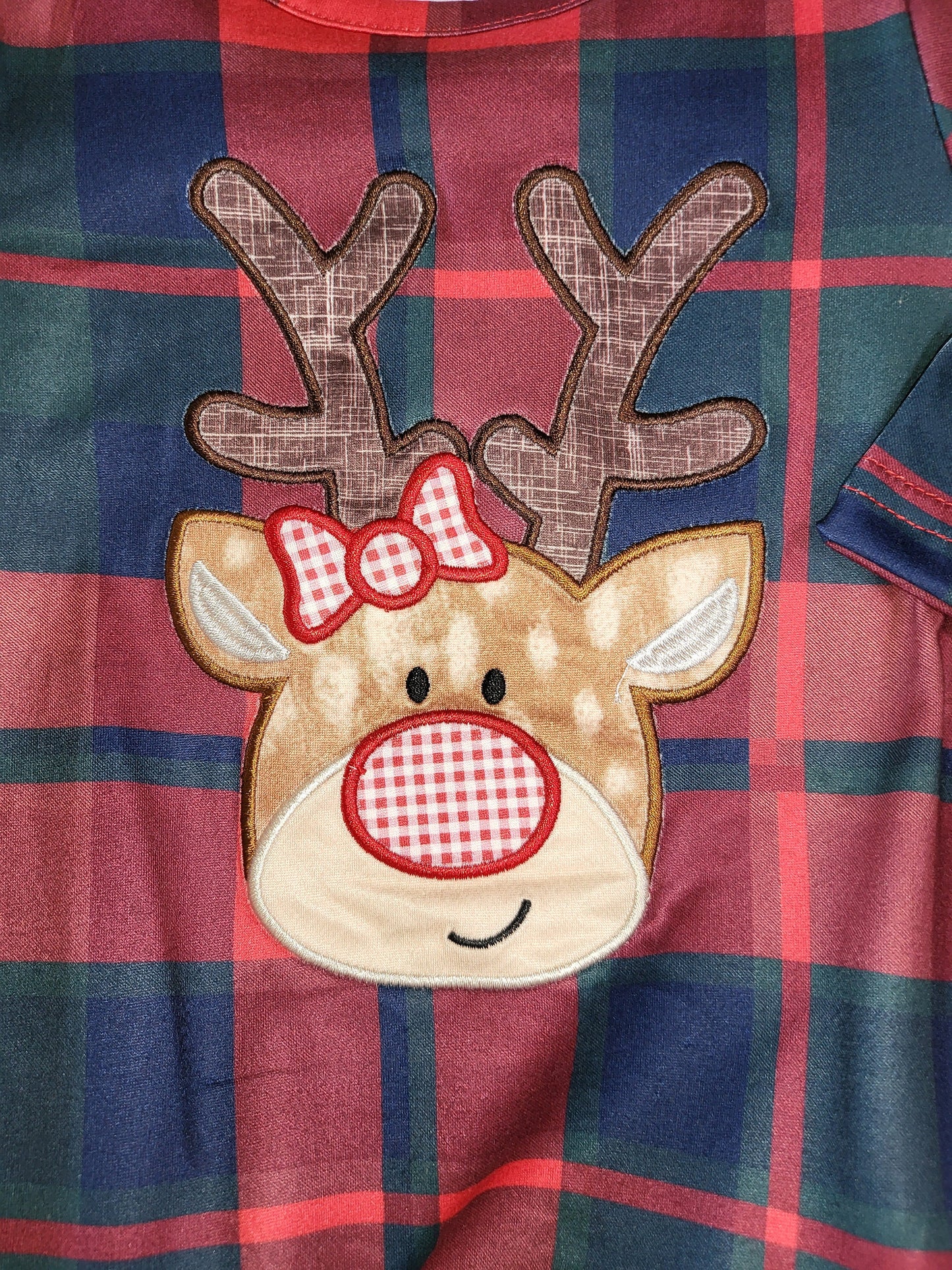 Plaid Reindeer Long Sleeve Romper
