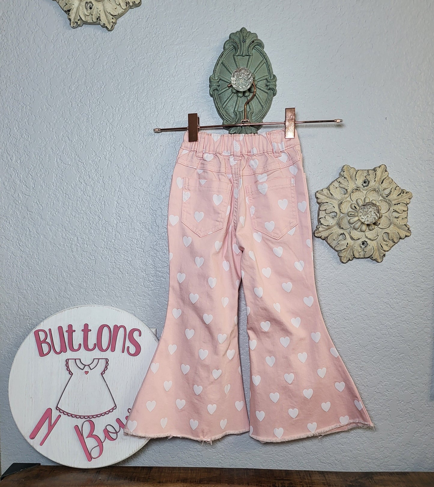 Pink Heart Bell-Bottom Jeans