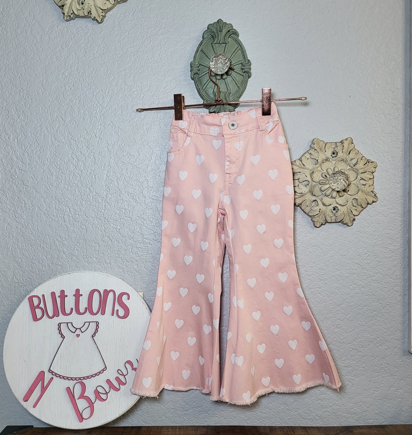 Pink Heart Bell-Bottom Jeans
