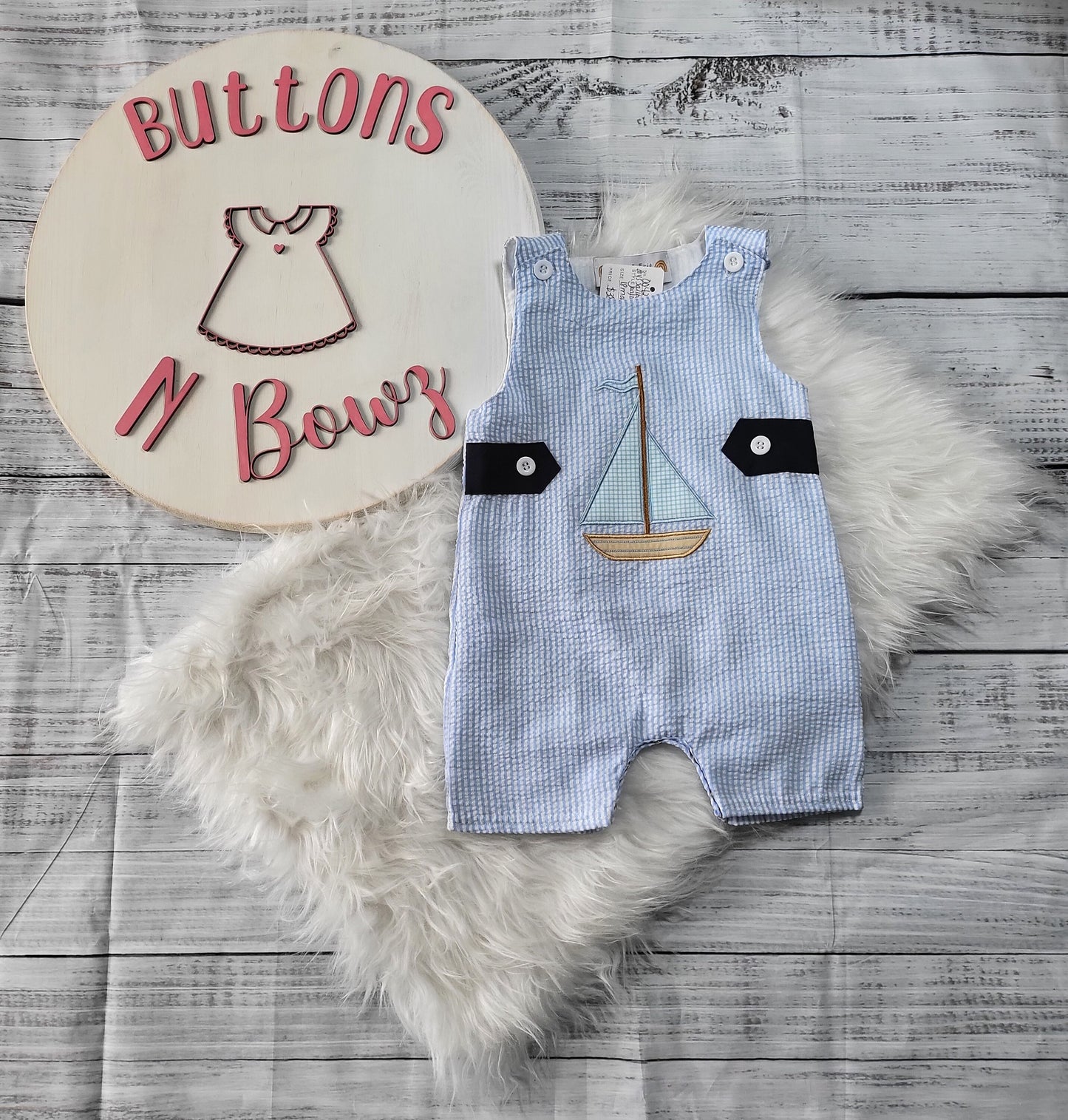 Baby Boy Sailboat JonJon Romper | Nautical Striped Outfit | Boutique Baby Gift