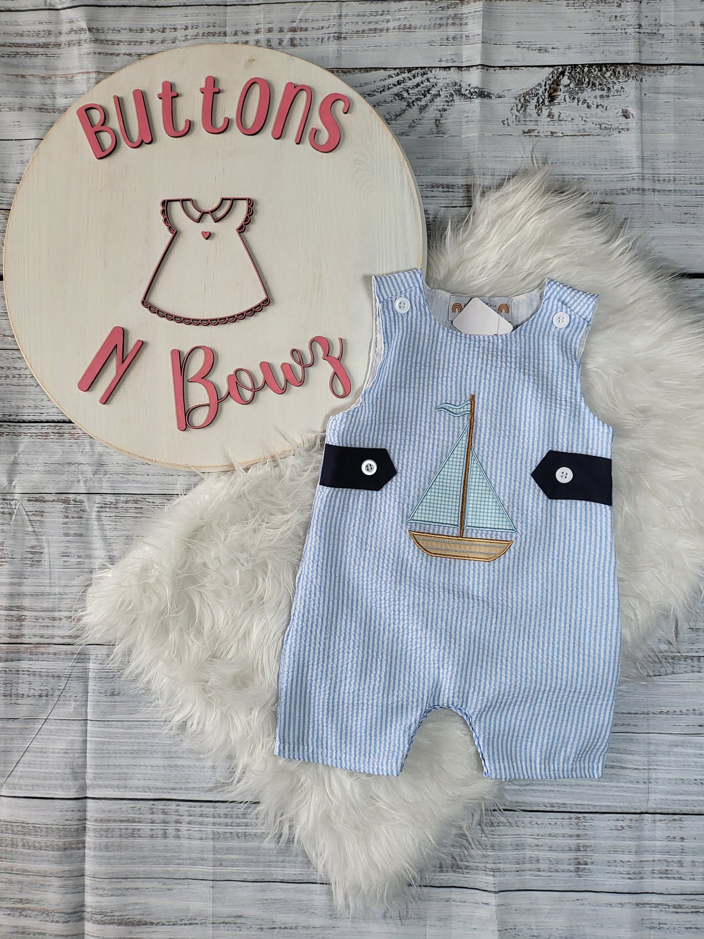 Baby Boy Sailboat JonJon Romper | Nautical Striped Outfit | Boutique Baby Gift