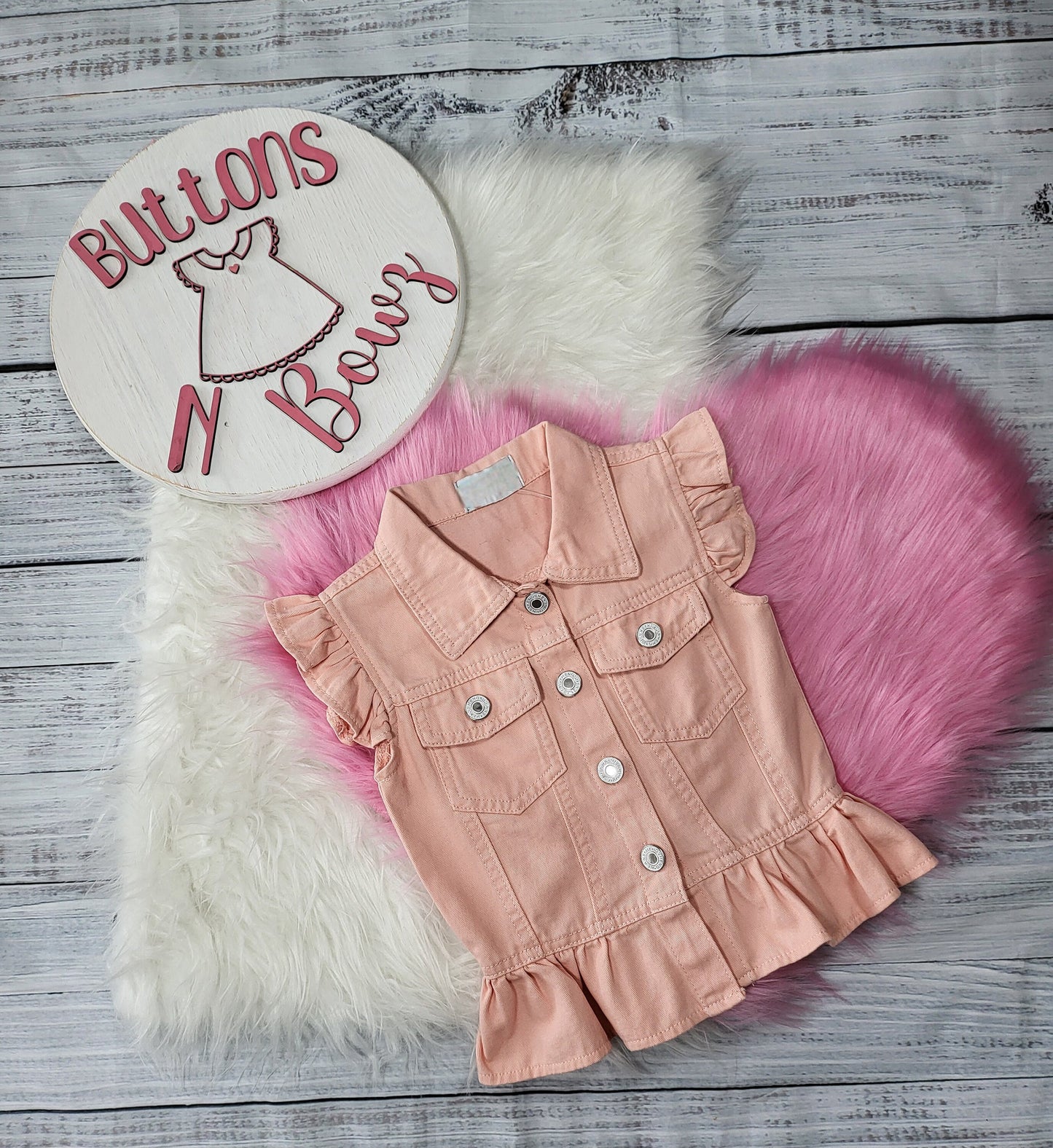 Pretty in Pink Jean Vest Pink Denim Vest Baby | Ruffle Trim Jean Vest for Baby Girls | Luxury Boutique Outfit