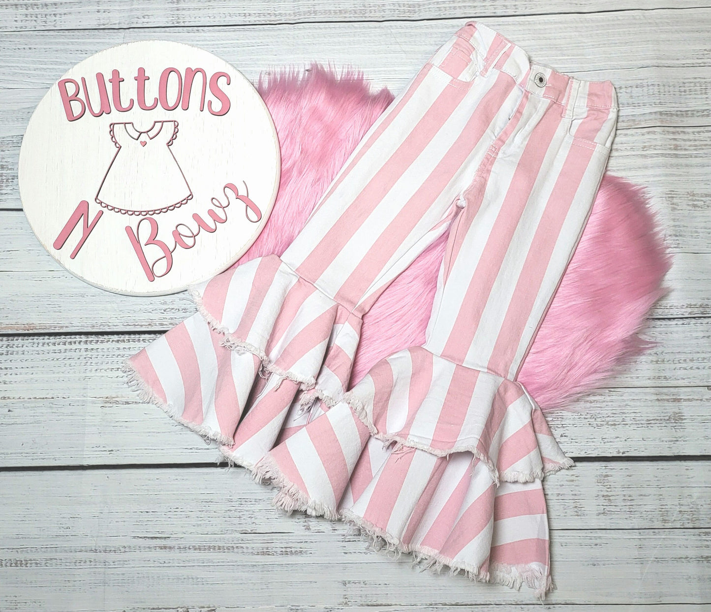 Pink Striped Double Layered Bellbottom Jeans
