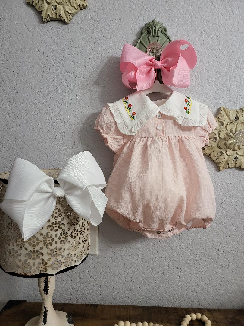 Plaid Floral Embroidered Lapel Romper