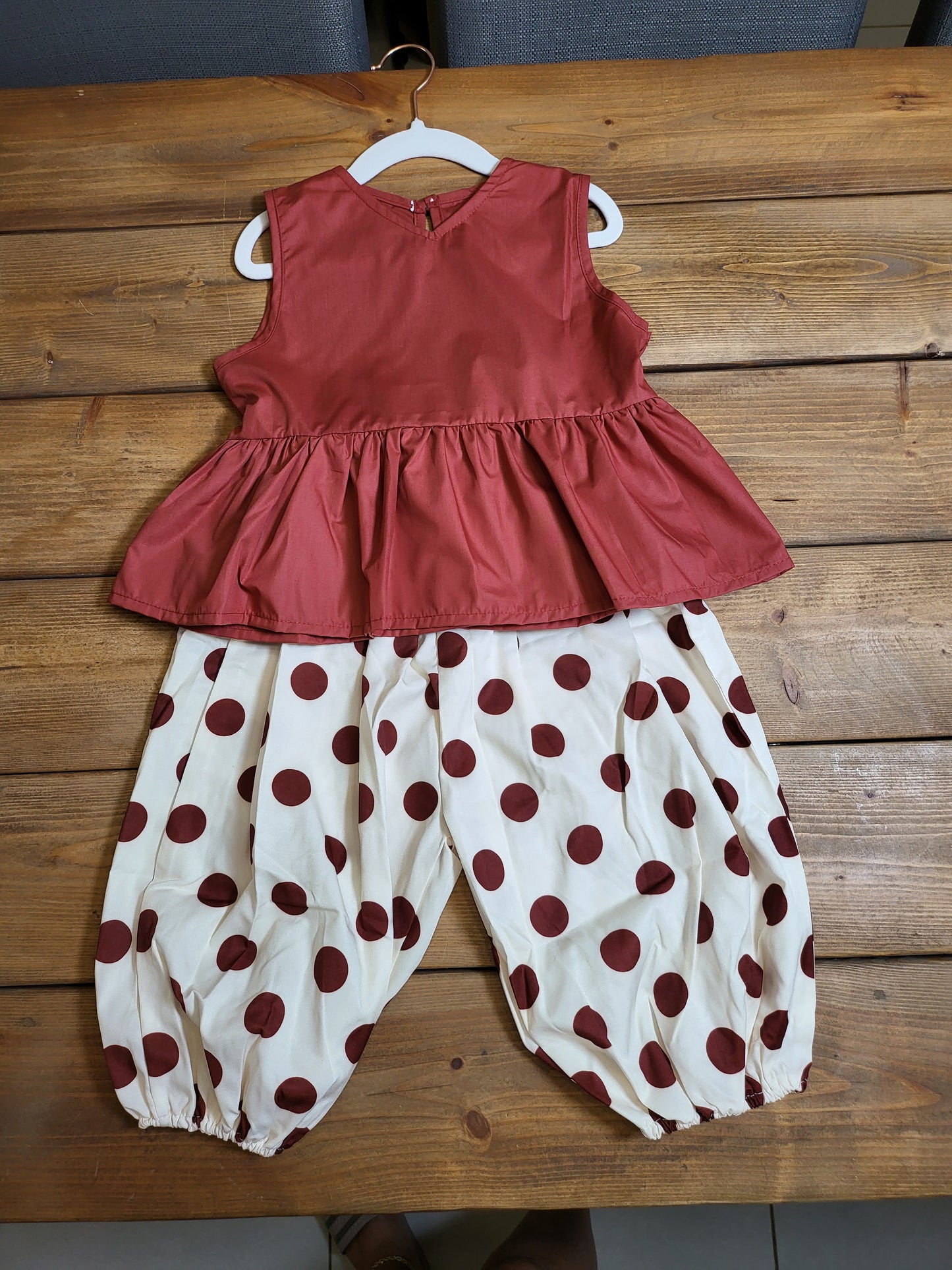 Sleeveless Shirt and Polka Dot Pants 2 piece set