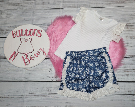 Ribbed Flutter Tank with Floral Shorts