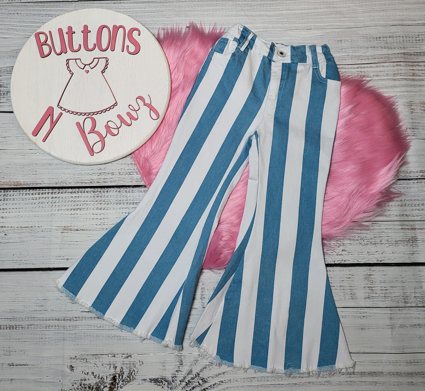 Blue Striped Denim Bellbottom Jeans