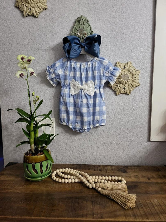 Blue Plaid Bubble Romper Summer /Spring
