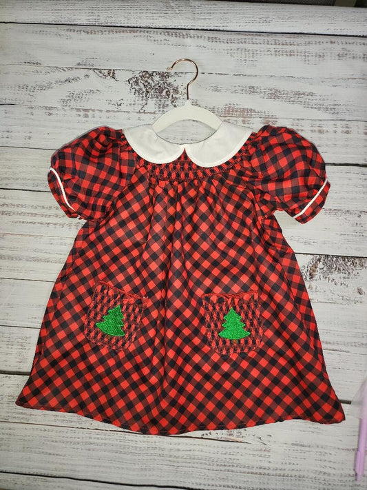Christmas Tree Smocked Plaid Dress