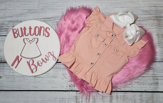 Pretty in Pink Jean Vest Pink Denim Vest Baby | Ruffle Trim Jean Vest for Baby Girls | Luxury Boutique Outfit