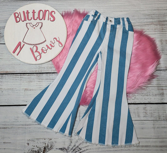 Blue Striped Bellbottom Jeans