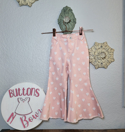 Pink Heart Bell-Bottom Jeans