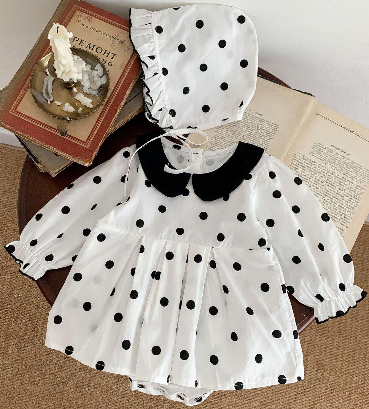 Polka Dot Bubble Sleeve Romper