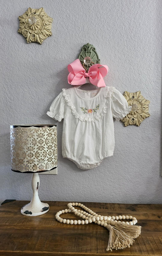 Round Neck Embroidered Romper